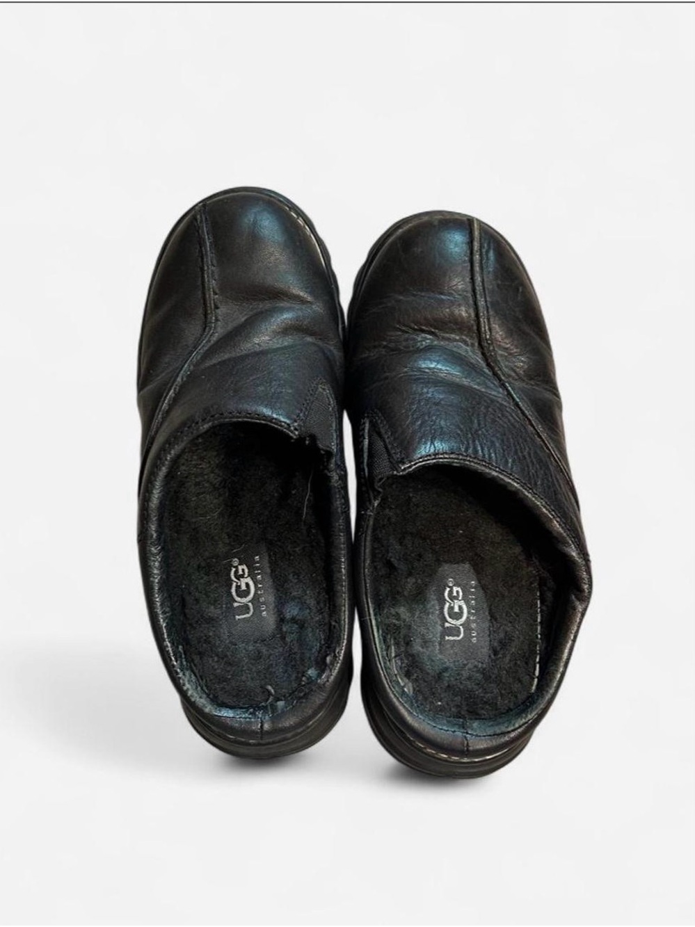 UGG Black Leather Slip-On Loafers with Plush Lining